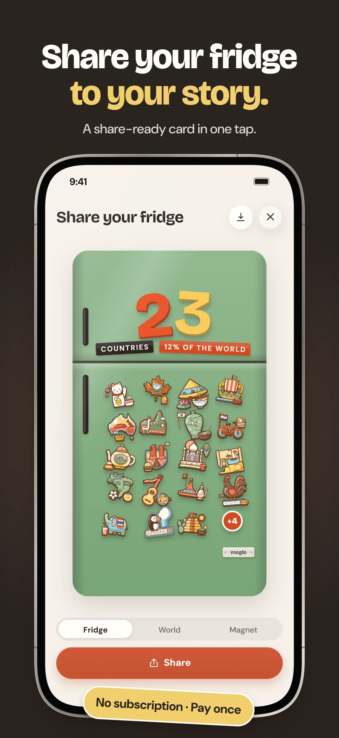 Share your fridge to your story: the share card with the number 23