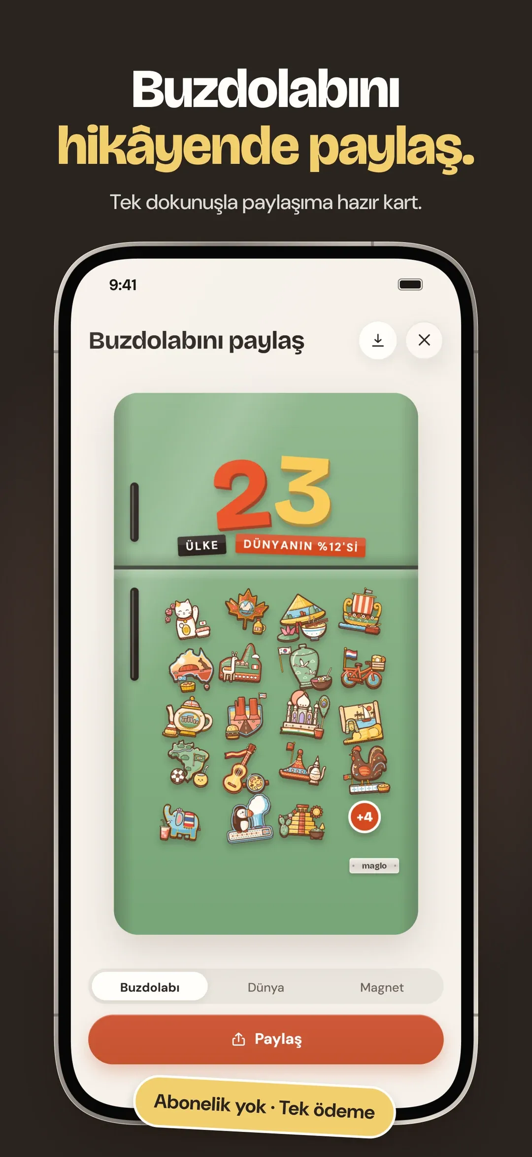 Buzdolabını hikâyende paylaş: üstünde 23 yazan paylaşım kartı